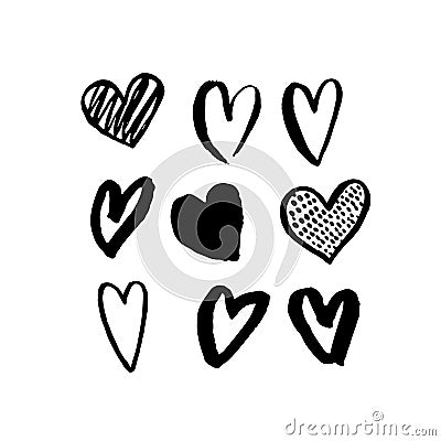 Vector heart icons hand drawn art design for Valentine day Vector Illustration