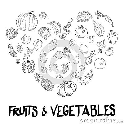 Vector heart made of fruits and vegetables Vector Illustration
