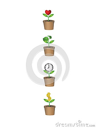 Vector of Heart,money,time,dollar plant Vector Illustration