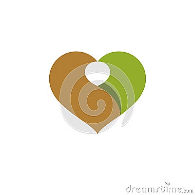 Vector heart shape illustration composed with green leaves. Living in harmony with nature concept. Vector Illustration