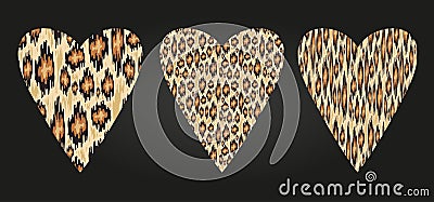 Vector heart shape - Leopard texture and Distressed ikat pattern Vector Illustration