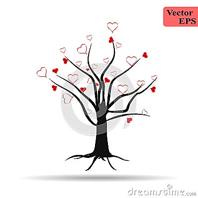 Vector heart tree and heart watering can isolated on white background Vector Illustration