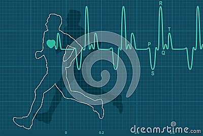 vector heartbeat electrocardiogram and running man Vector Illustration