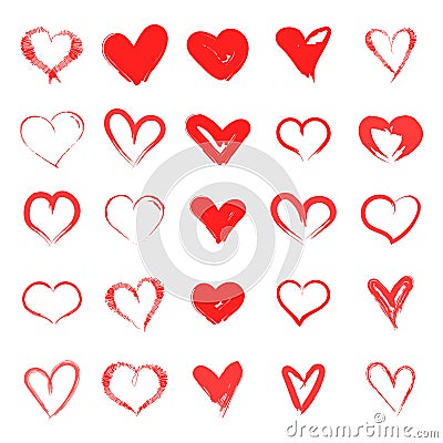 Vector hearts set. Hand drawn. Set of heart icons, hand drawn icons and illustrations for valentines and weddings isolated on Vector Illustration