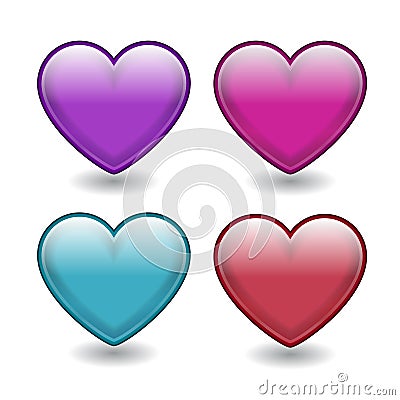 Vector hearts. The upper two are glossy and have 3d effects. The other two have blending colors and shapes. Vector Illustration