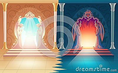 Vector heaven and hell gates. Afterlife entrance Vector Illustration