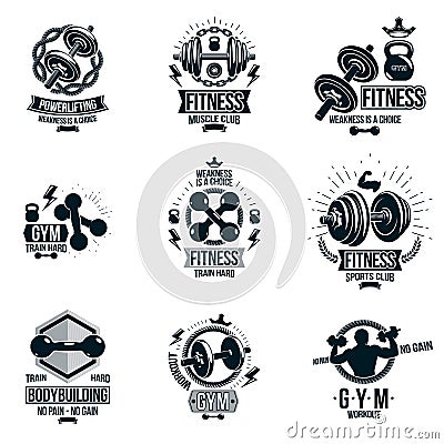 Vector heavy load power lifting theme logotypes and advertising Vector Illustration