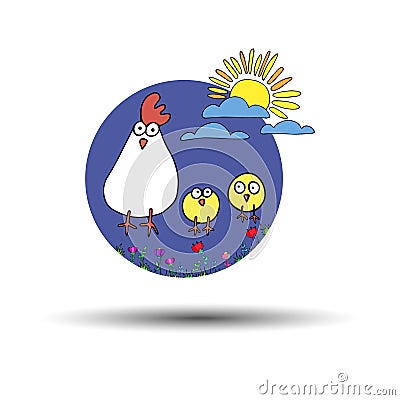 Vector hen cartoon illustration cute rooster white gradi Vector Illustration