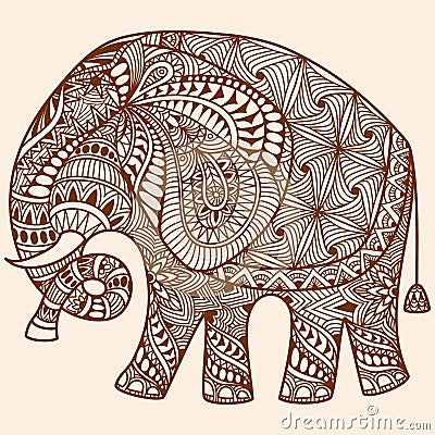 Vector Henna mehndi decorated Indian Elephant Vector Illustration
