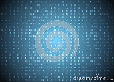 Vector hexadecimal code blue background. Big data and programming hacking, deep decryption and encryption, computer streaming byte Vector Illustration