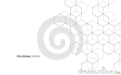 Vector hexagonal background. Digital geometric abstraction with lines and dots. Geometric abstract design. Stock Photo