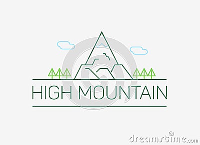 Vector high mountain logo and emblem in outline style Stock Photo