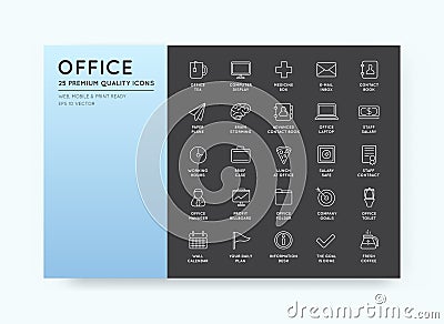 Vector High Qulaity Office Outline Icons Set Vector Illustration