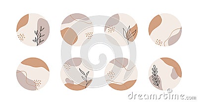 Vector highlight story cover icons for social media. Abstract minimal organic circle backgrounds in boho style Vector Illustration