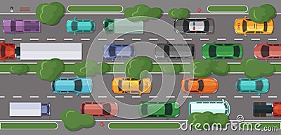 Vector highway with a lot of cars and vehicles Vector Illustration