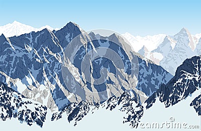 Vector Himalayan mountain Lhotse - south face view from Everest Base Camp Trek. Vector Illustration