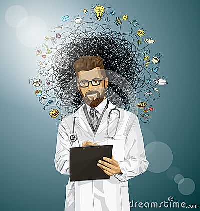 Vector Hipster Doctor Man With Clipboard Vector Illustration