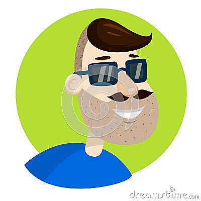 Vector hipster man unshaved face in sunglasses portrait Vector Illustration