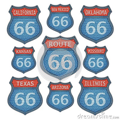 Vector Historic Route 66 Stickers Vector Illustration