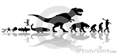 Evolution of life on Earth. Silhouette with transparent reflection isolated on white background. Vector Illustration