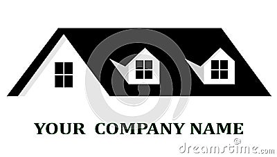 Vector. Hiuse roof logo. Shows house roof with dormer windows in black color. Vector Illustration