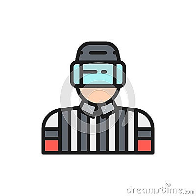 Vector hockey judge, referee, arbiter flat color line icon. Vector Illustration