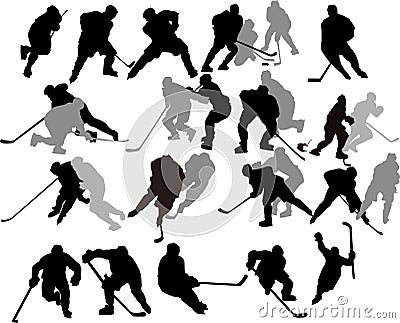 Vector Hockey Players - Silhouettes. Vector Illustration