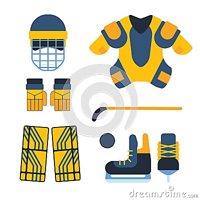Vector hockey uniform and accessory in flat style. Vector Illustration