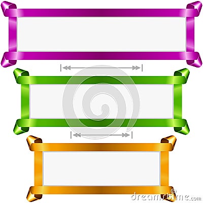 Vector holiday banners set. Purple, green and golden streamer frame Vector Illustration