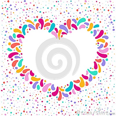 Vector holiday heart frame with ornament of multicolor drops. For carnival design, festivals, themes of love, children Stock Photo