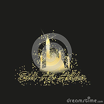 Vector holiday illustration of handwritten Eid Al Adha shiny label. lettering composition of muslim holy month with Vector Illustration