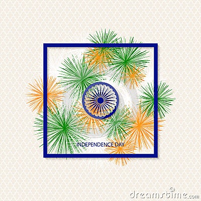 Vector holiday indian independence day background with coloured fireworks and a symbol of a cartwheel Vector Illustration