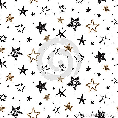 Vector holiday seamless pattern with hand drawn stars. Vector Illustration