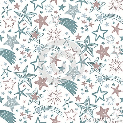 Vector holiday seamless pattern with hand drawn stars. Vector Illustration