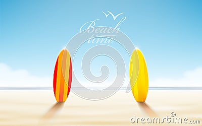 Vector holidays design. Realistic beach sunny seascape. Vector Illustration
