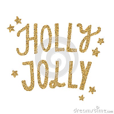 Vector Holly Jolly gold glitter lettering Vector Illustration