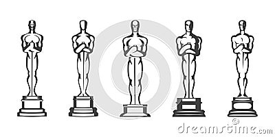 Vector Hollywood Golden Oscar Academy Award Statue Shape - Black and White Illustration with Outline. Success and Vector Illustration