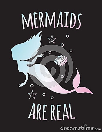 Vector holographic mermaid quote with sea elements Stock Photo