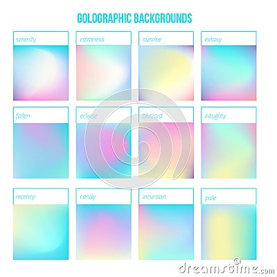 Vector Holographic set with gradients for your design. Colorful modern design template Vector Illustration