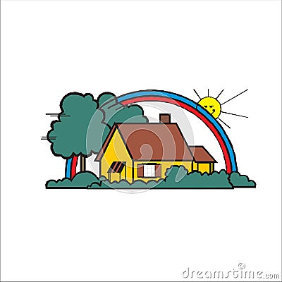 Vector Home Cartoon Ilustration, Building, Castle, Line art Vector Illustration