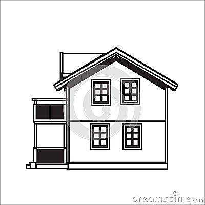 Vector Home Cartoon Ilustration, Building, Castle, Line art Vector Illustration