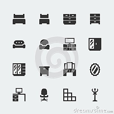 Vector home furniture mini icons set #1 Vector Illustration
