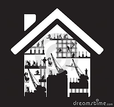 Vector home icon construction worker silhouette at Vector Illustration