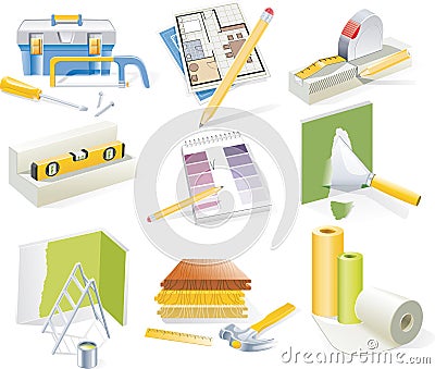 Vector home renovation and redesign icon set Vector Illustration