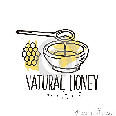 Vector honey background. Bio hand drawn set. Vector Illustration