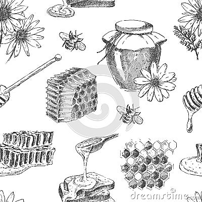 Vector honey seamless pattern. Vector Illustration