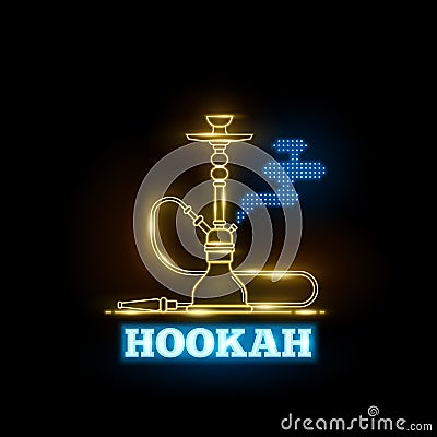 Vector hookah neon signs on black background Vector Illustration