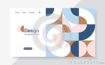 Vector horizontal banner with simple geometric forms in trendy bauhaus style. Vector Illustration