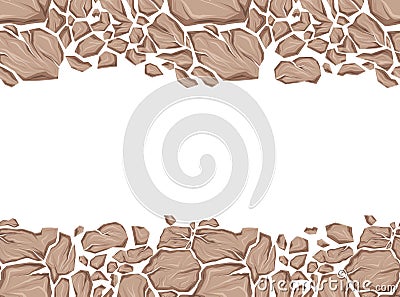 Vector horizontal vector card with border of dry clay and copy space. Broken earth stones. Frame with silhouette of smashed rocks Vector Illustration