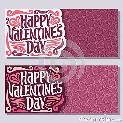 Vector horizontal card for Happy Valentine`s Day Vector Illustration